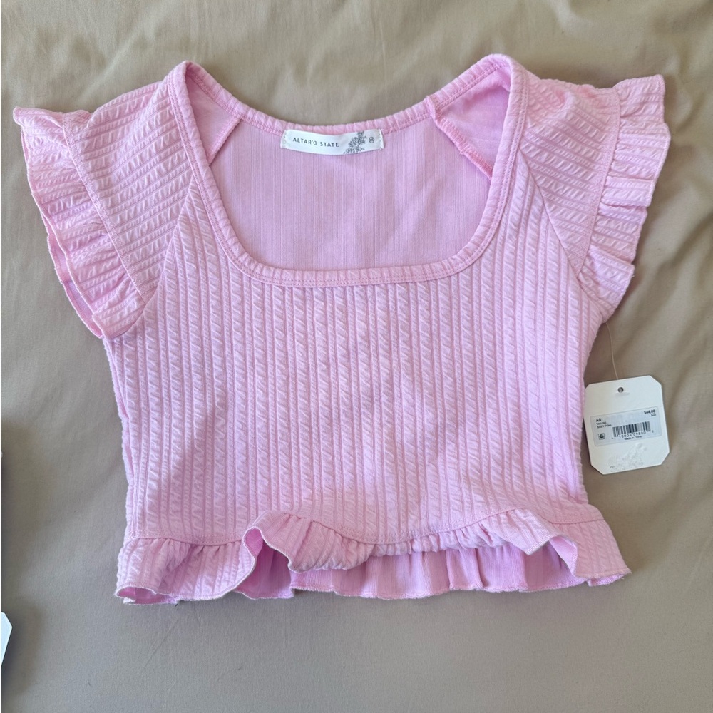 Altar'd State Pink Ruffle Sleeve Top